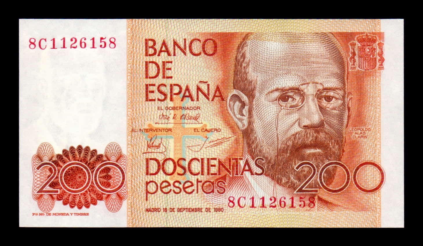 España 200 Pesetas L. Alas Clarín 1980 Pick 156 Serie Especial 8C Sc Unc