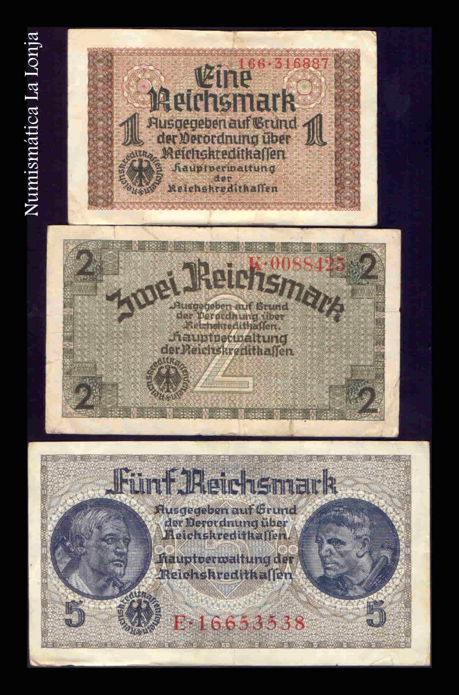 Alemania Nazi III Reich Set 1 2 5 Reichsmark (1940-1945) Pick R136 R137 R138 Mbc Vf