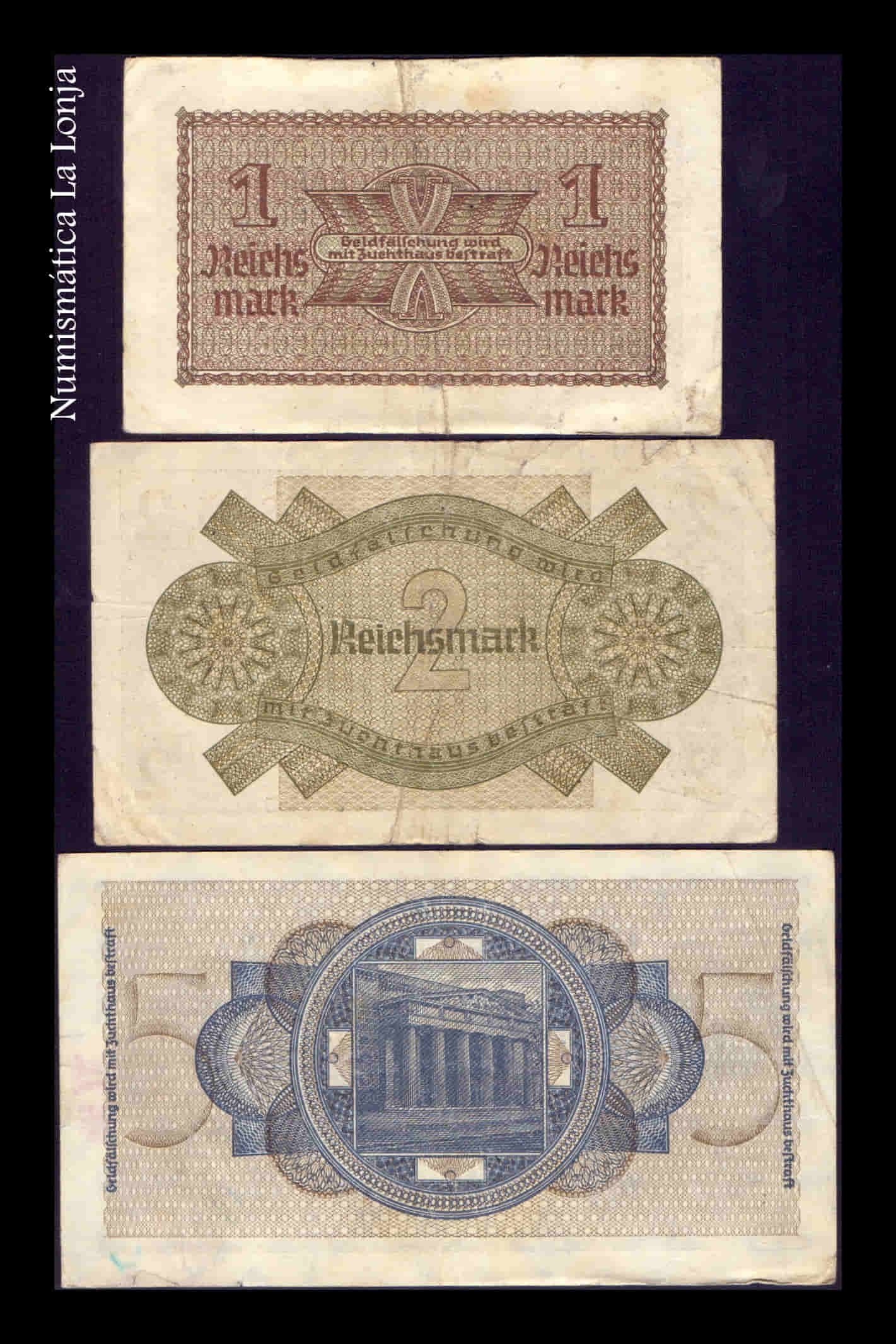 Alternative view of Alemania Nazi III Reich Set 1 2 5 Reichsmark (1940-1945) Pick R136 R137 R138 Mbc Vf