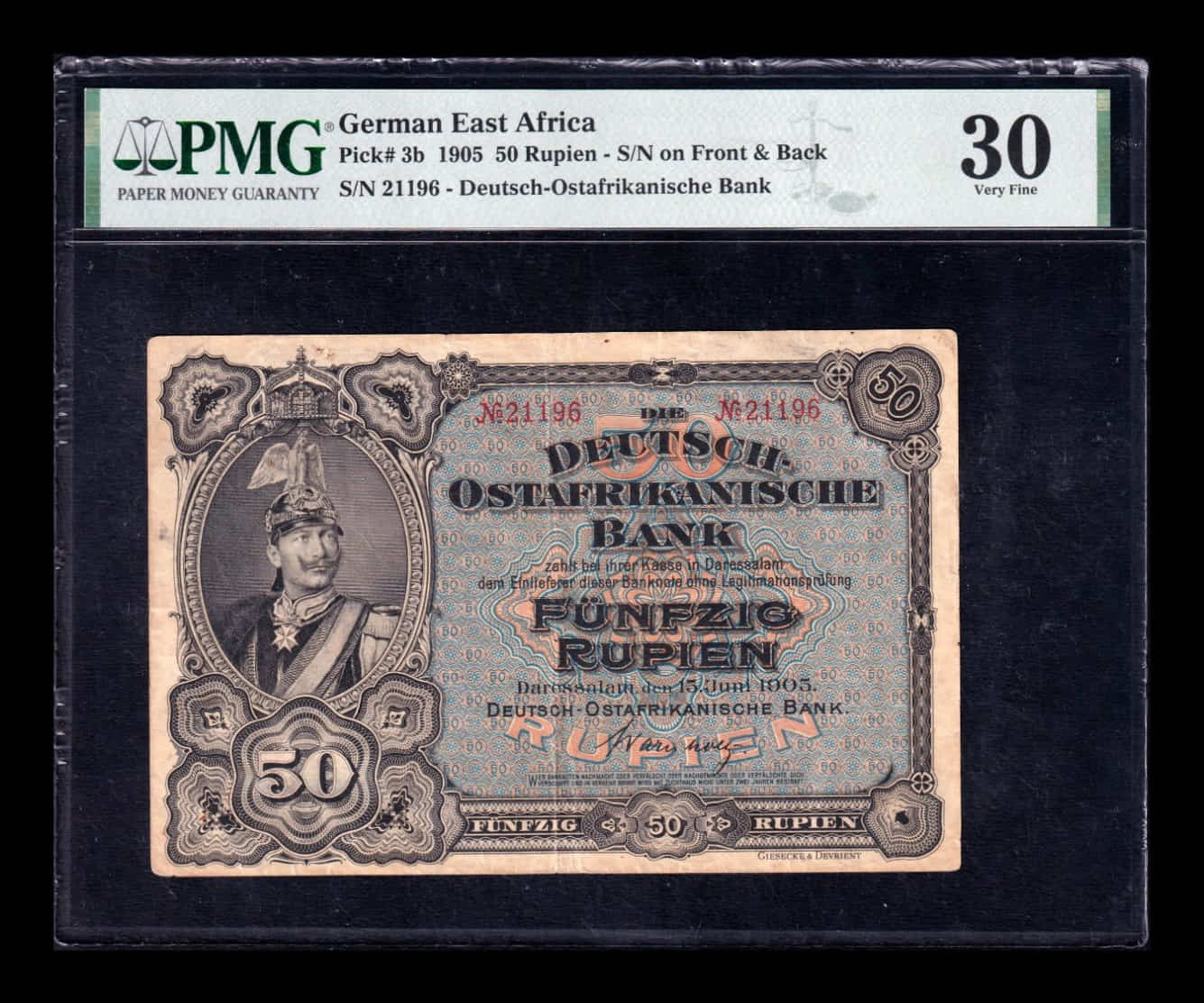 África Oriental Alemana 50 Rupien 1905 Pick 3b PMG 30 Mbc Vf