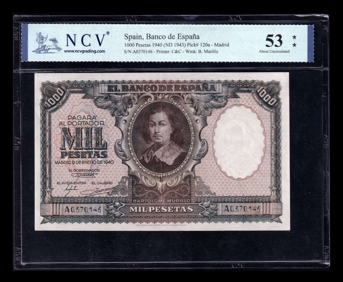 España 1000 Pesetas Bartolomé Murillo 1940 Pick 120 NCV 53 Ebc/+ Xf/+