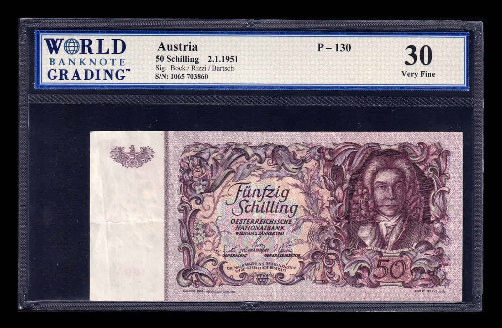 Austria 50 Schilling Jakob Prandtauer 1951 Pick 130a WBG 30 Mbc Vf