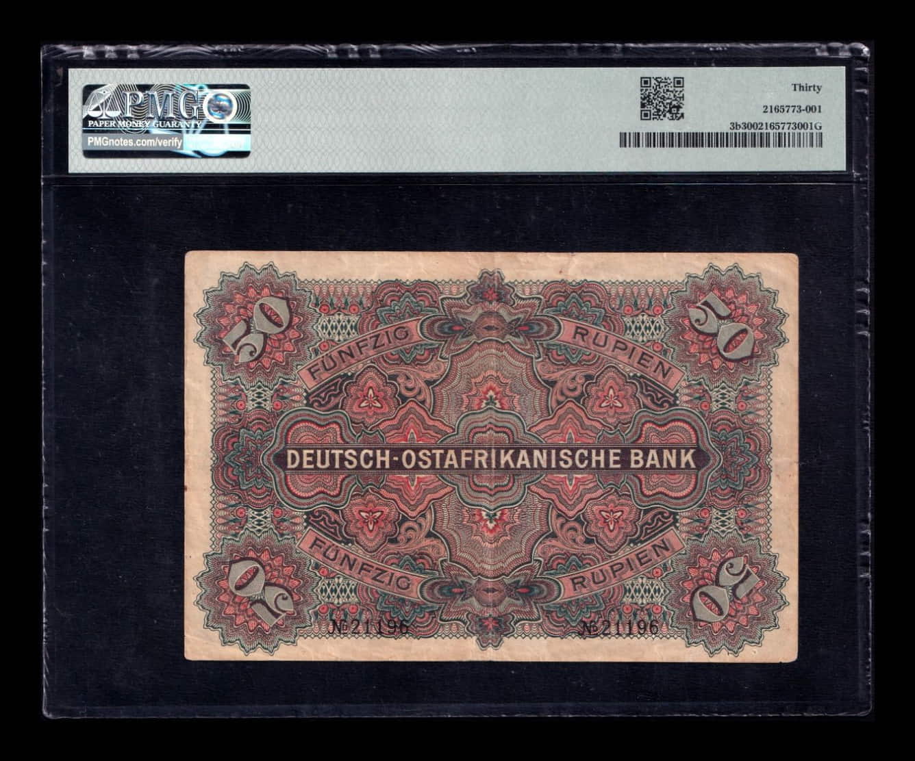 Alternative view of África Oriental Alemana 50 Rupien 1905 Pick 3b PMG 30 Mbc Vf