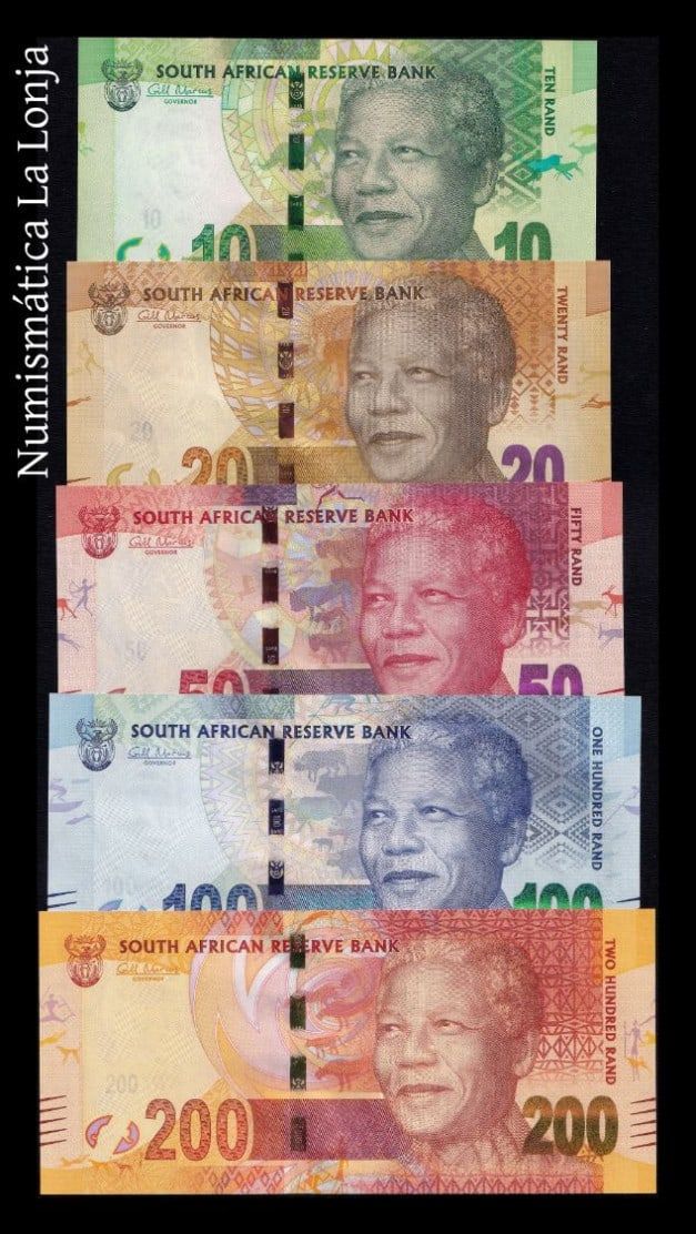 Sudáfrica Set Completo 10 20 50 100 200 Rand 2012 Pick 133-137 Misma Numeración Sc Unc