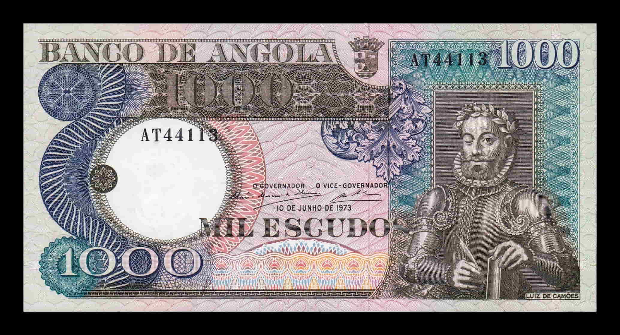Angola 1000 Escudos Luiz de Camões 1973 Pick 108 Sc Unc