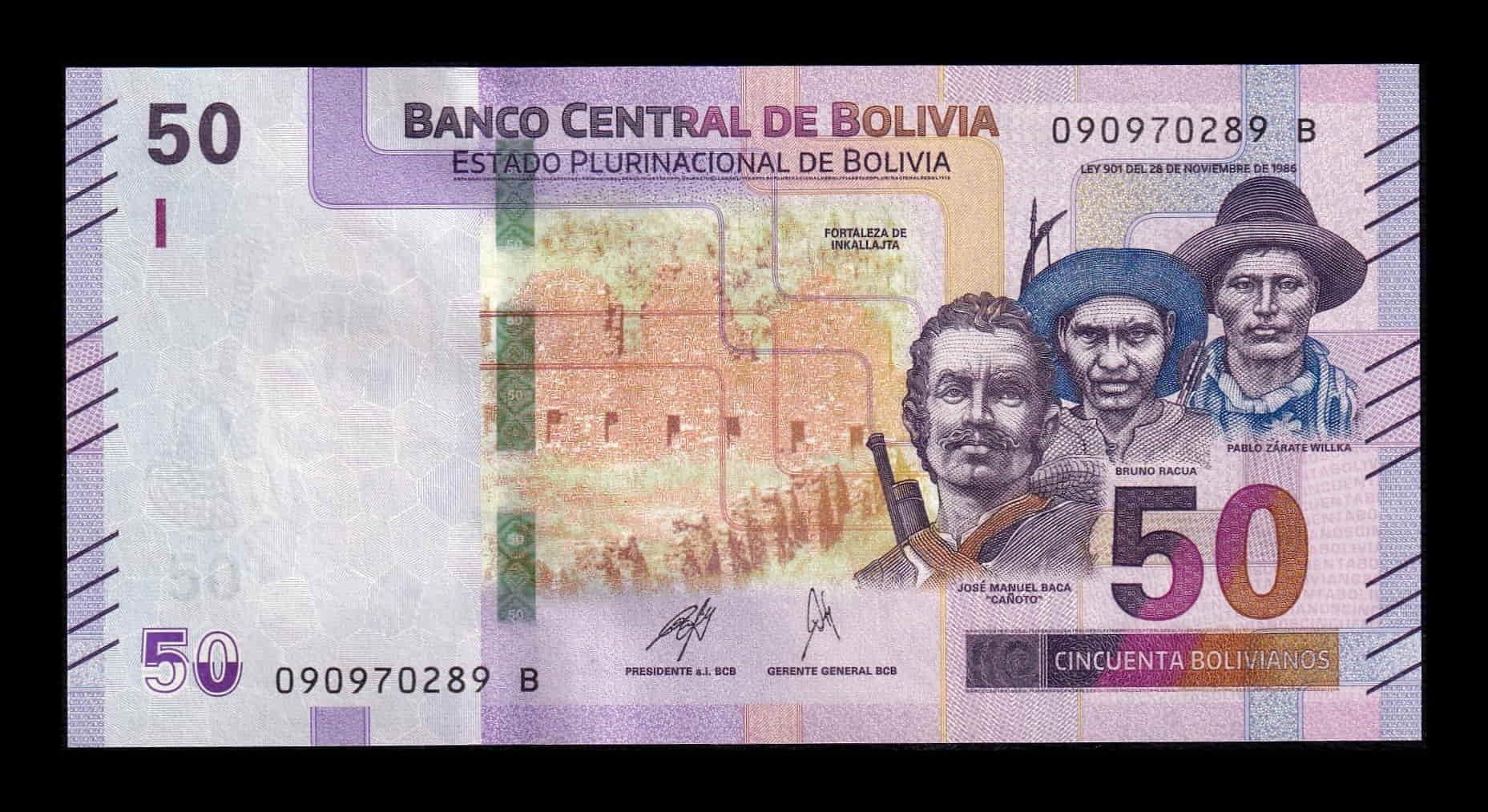 Bolivia 50 Bolivianos 2019-2024 Pick 250c Serie B Sc Unc
