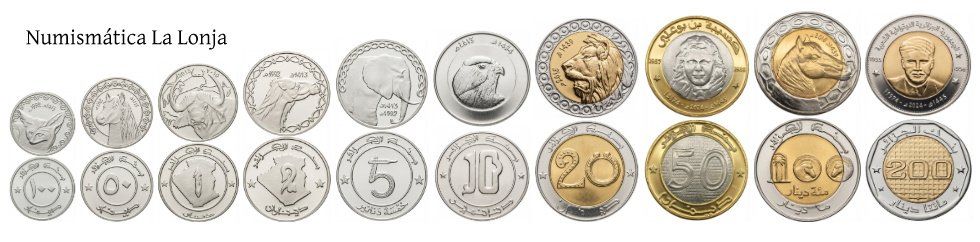 Argelia Set 10 monedas 1/4 1/2 1 2 5 10 20 50 10 200 Dinars 1992-2024 Km 127-144 Sc Unc
