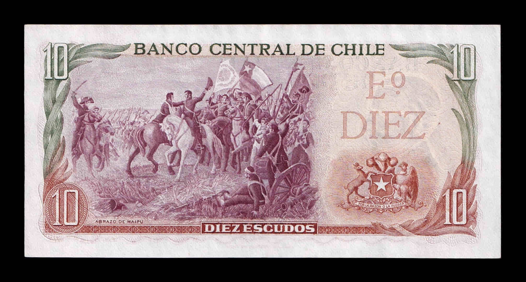 Alternative view of Chile 10 Escudos José Manuel Balmaceda 1970 Pick 142a Serie A Sc Unc