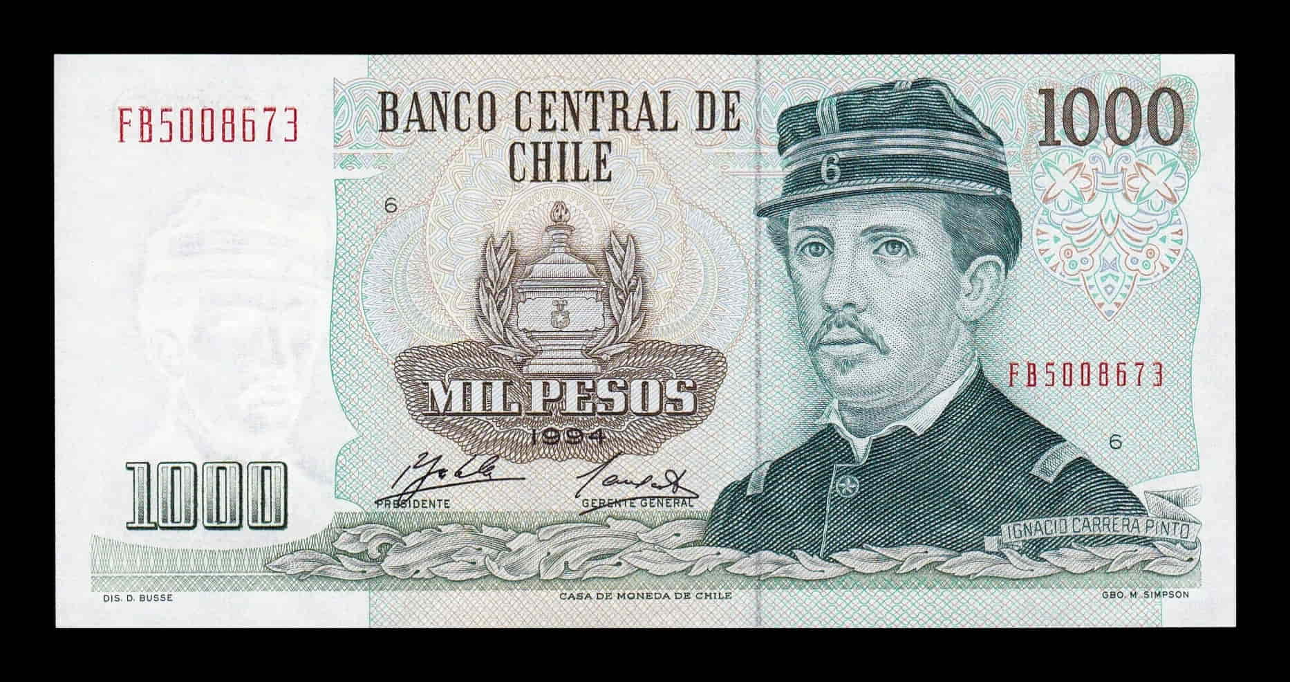 Chile 1000 Pesos Ignacio Carrera Pinto 1994 Pick 154e Sc Unc