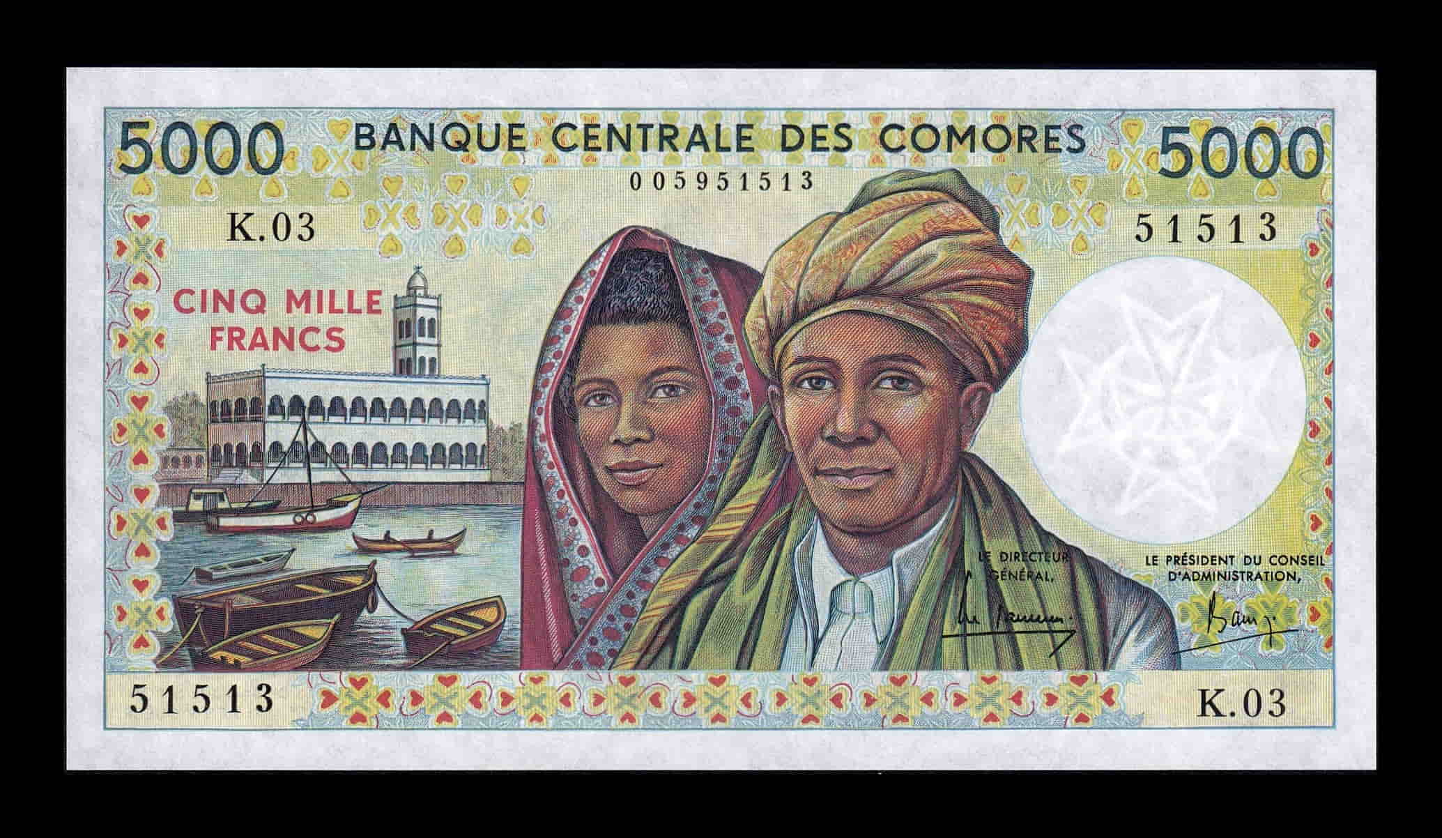 Comoros Comores 5000 Francos 1984 Pick 12a Sc Unc