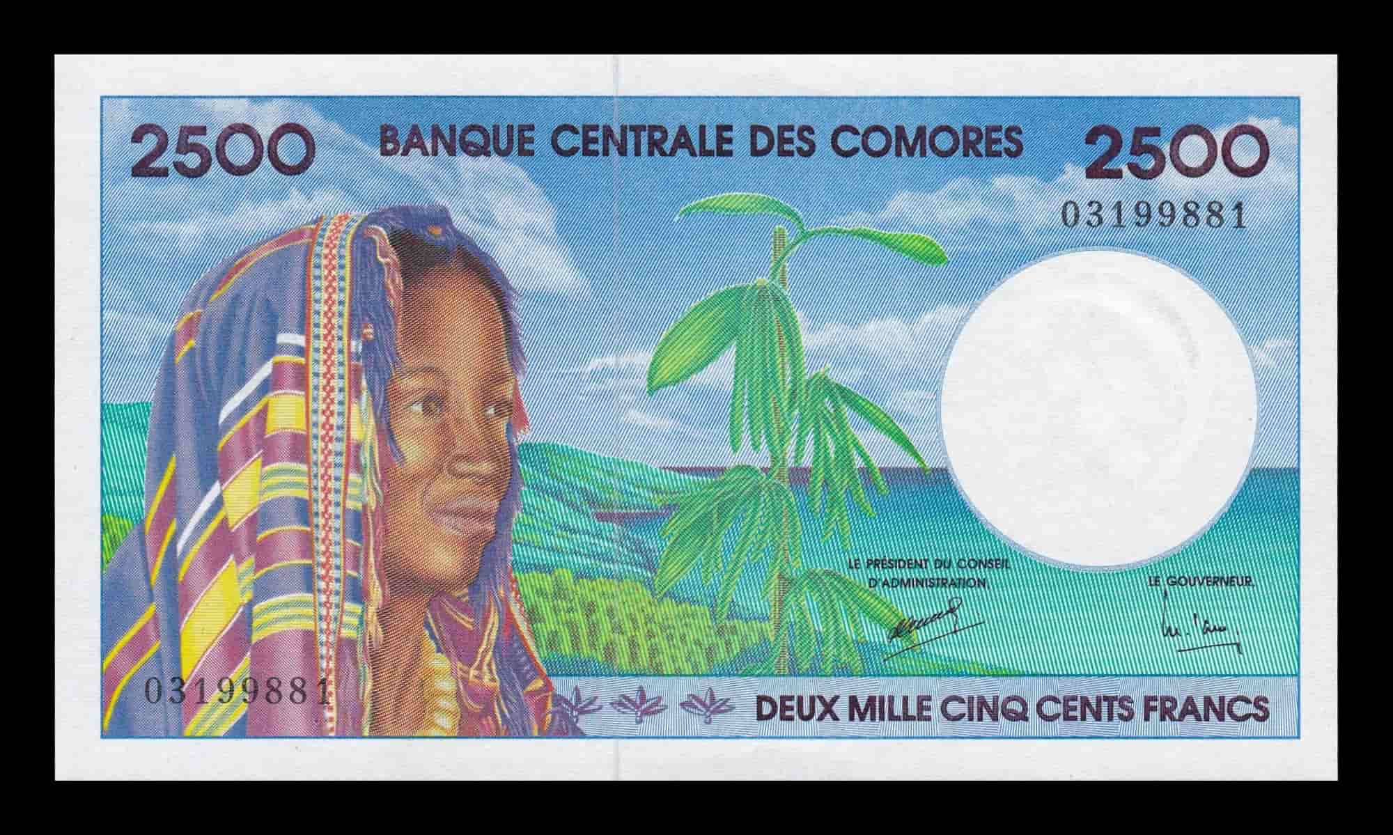 Comoros Comores 2500 Francos 1997 Pick 13 Sc Unc