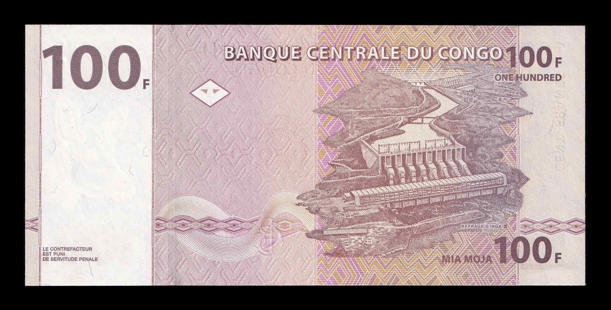Alternative view of Congo República Democrática 100 Francos 1997 Pick 90 Numeración baja Sc Unc