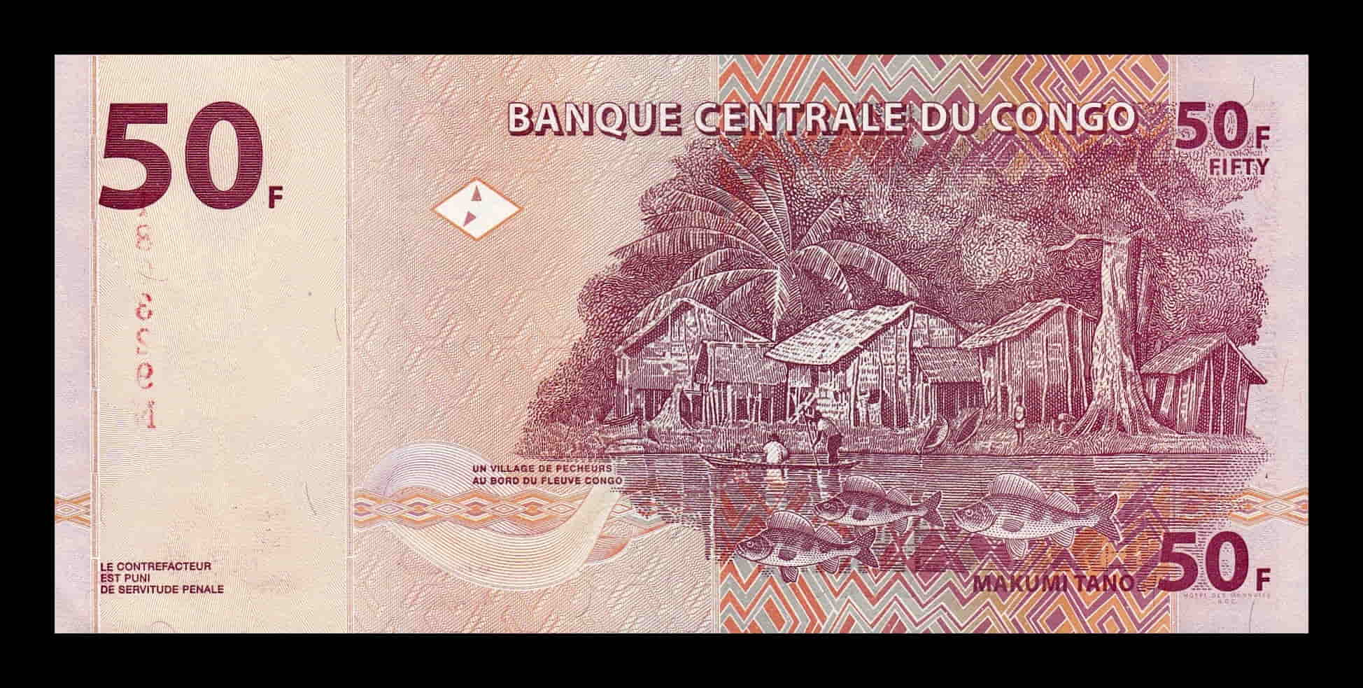 Alternative view of Congo República Democrática 50 Francos 2000 Pick 91A Sc Unc