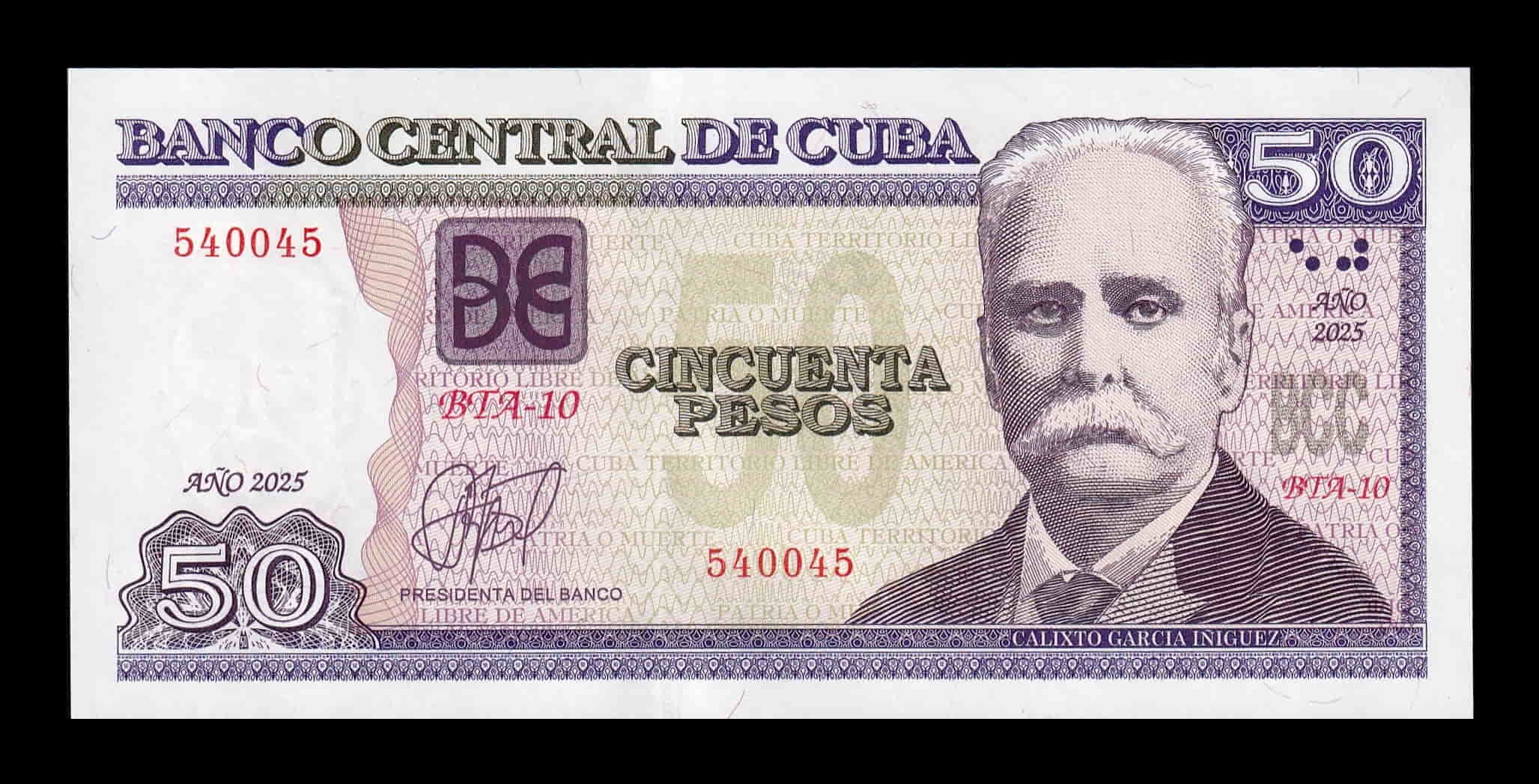 Cuba 50 Pesos Calixto García Iñiguez 2025 Pick 123n Nuevo Capicua Sc Unc