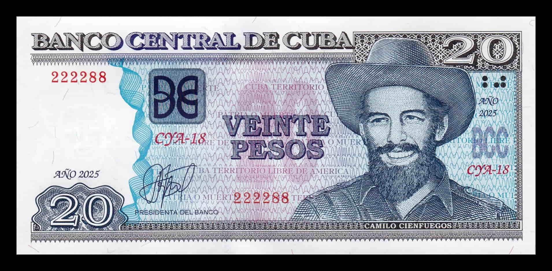 Cuba 20 Pesos Camilo Cienfuegos 2025 Pick 122p Nuevo Sc Unc