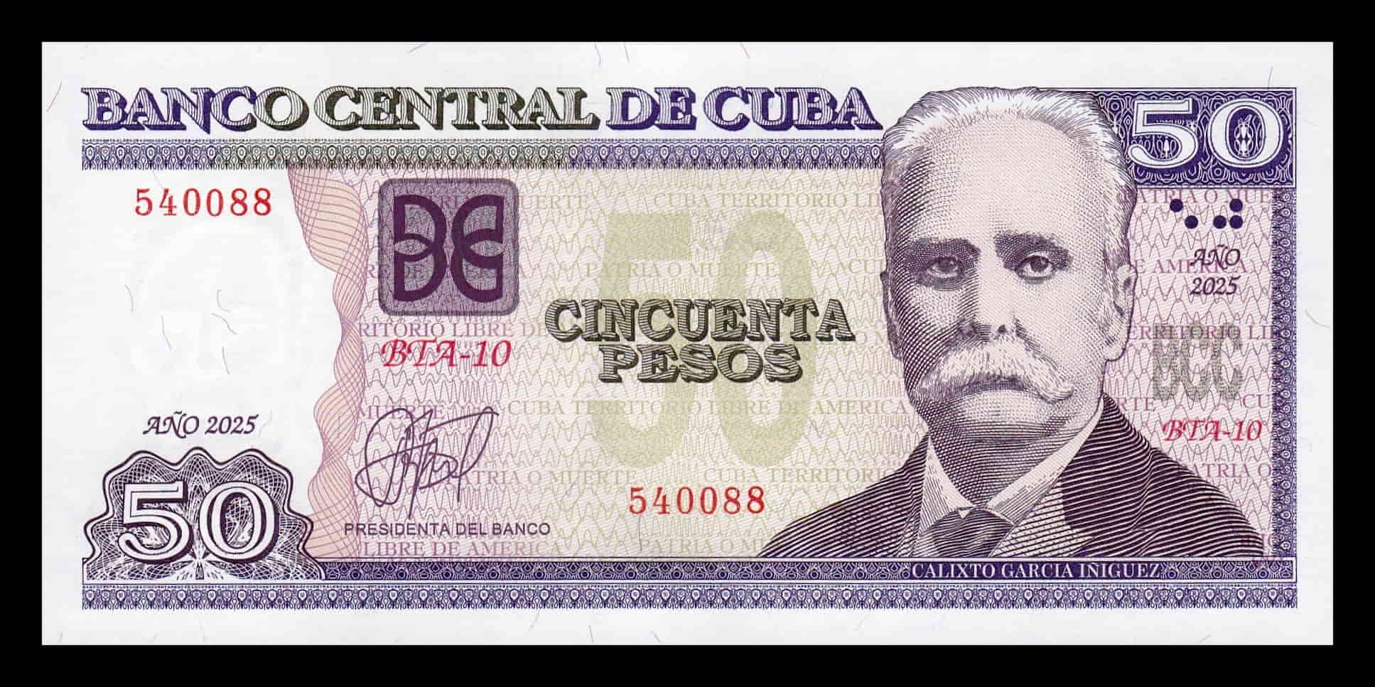 Cuba 50 Pesos Calixto García Iñiguez 2025 Pick 123n Nuevo Sc Unc