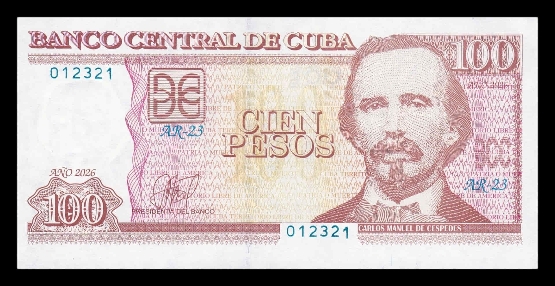 Cuba 100 Pesos Carlos Manuel De Céspedes 2026 Pick 124c Nuevo Sc Unc