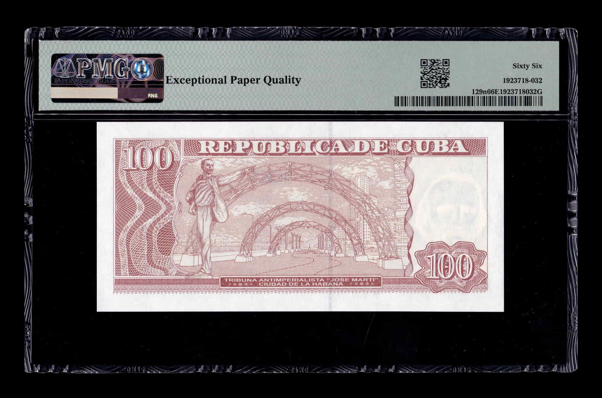 Alternative view of Cuba 100 Pesos Carlos Manuel de Céspedes 2023 Pick 129n PMG 66 EPQ Sc Unc