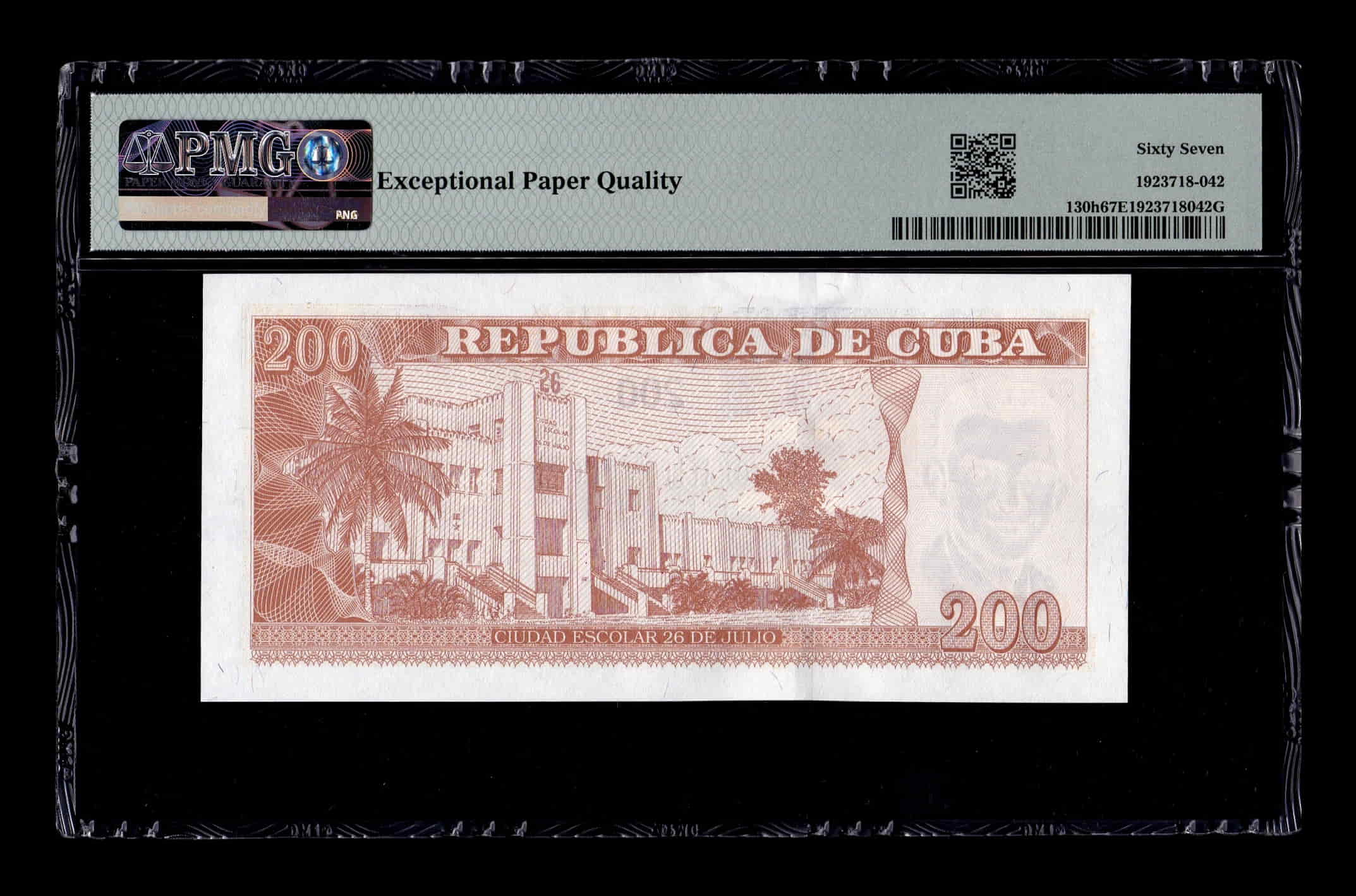Alternative view of Cuba 200 Pesos Frank País 2024 Pick 130h PMG 67 EPQ Sc Unc