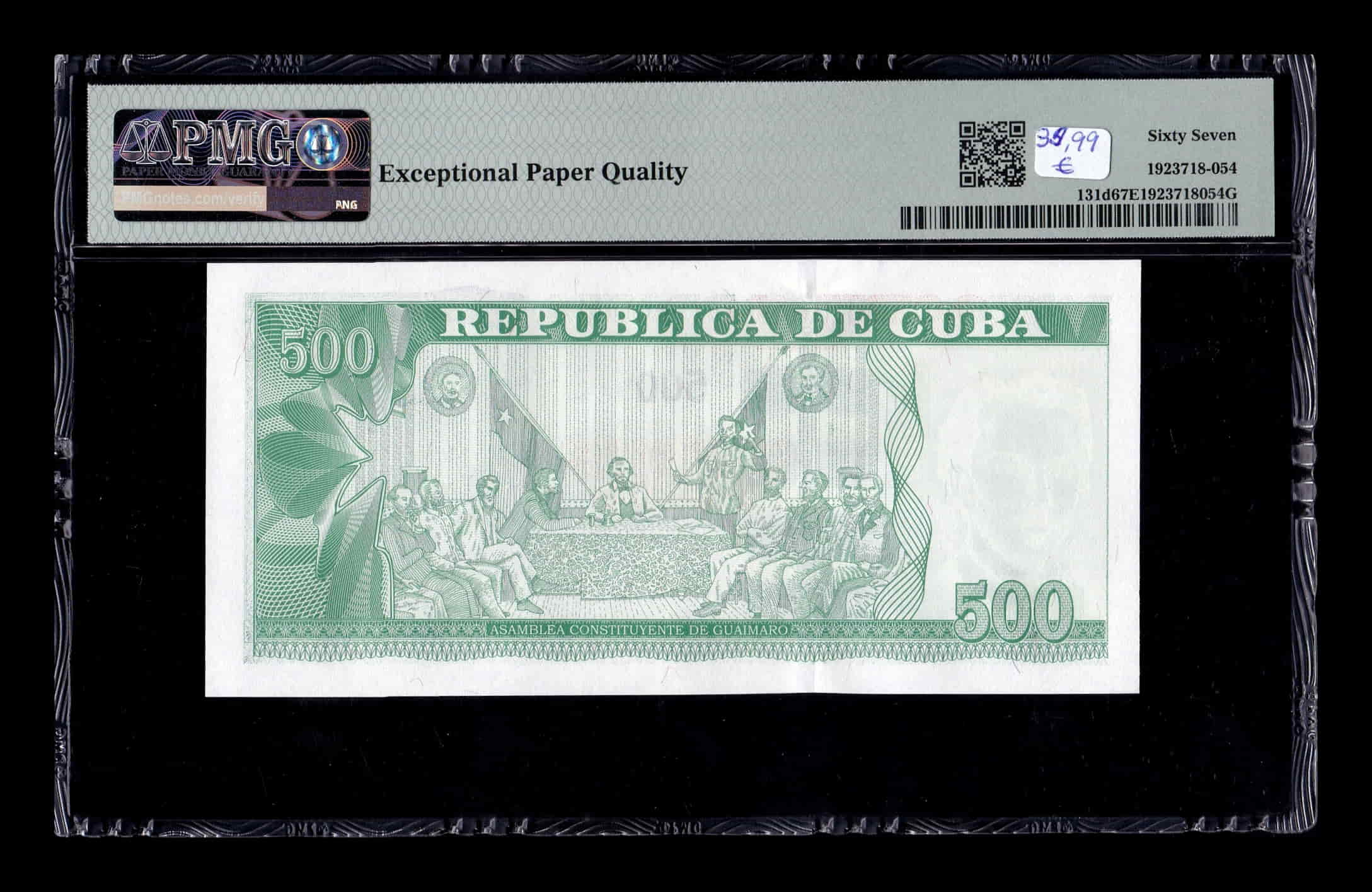 Alternative view of Cuba 500 Pesos Ignacio Agramonte 2021 Pick 131d PMG 67 EPQ Sc Unc