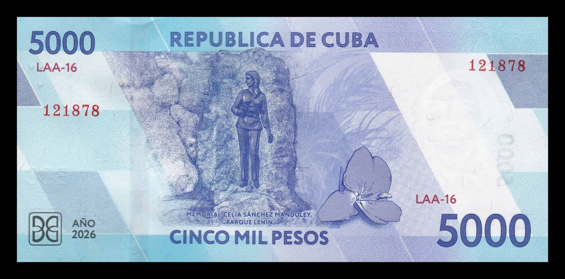 Alternative view of Cuba 5000 Pesos Celia Sánchez Manduley 2026 Pick 146 Nuevo Sc Unc