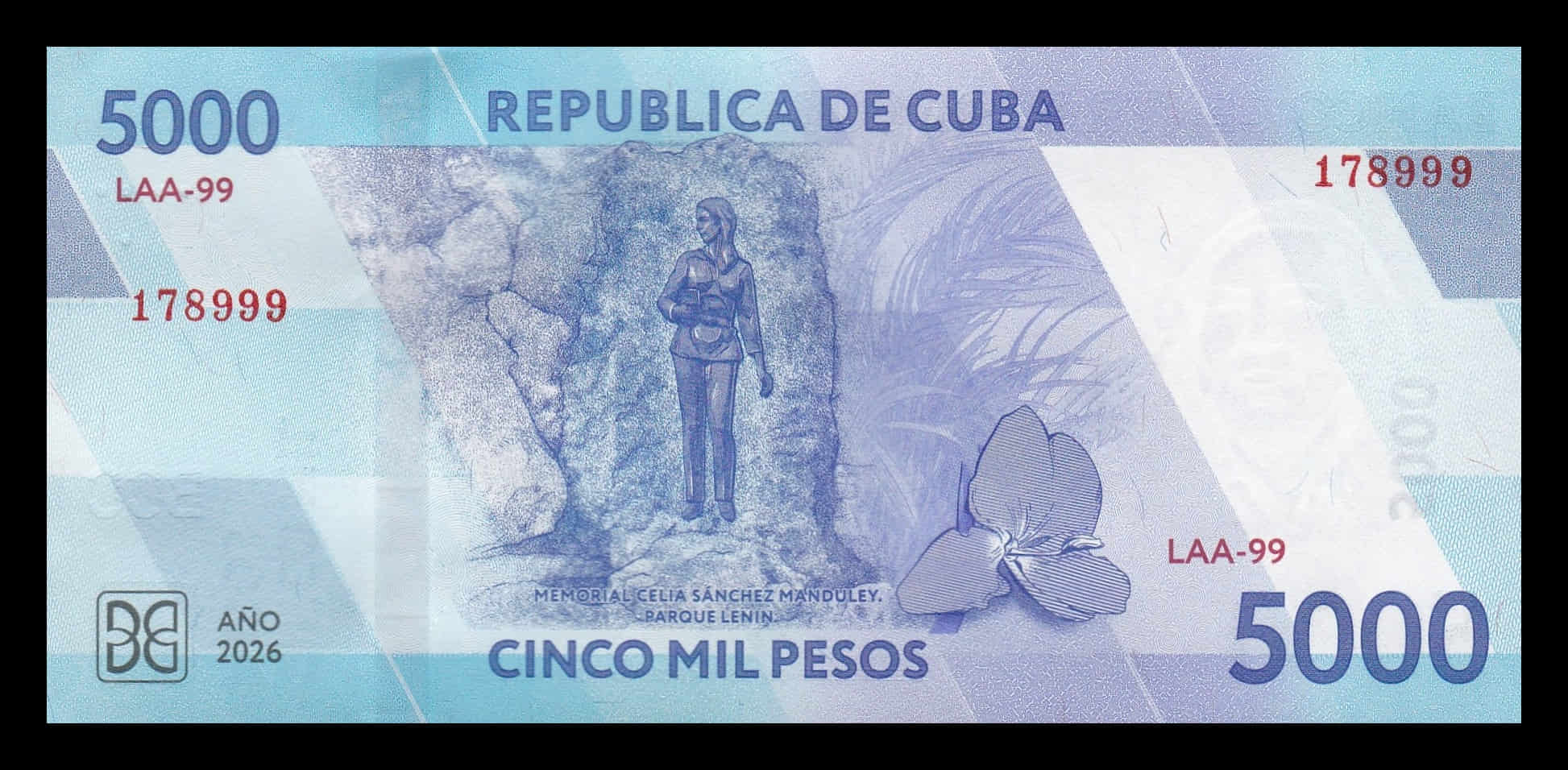 Alternative view of Cuba 5000 Pesos Celia Sánchez Manduley 2026 Pick 146r Nuevo Reposición 99 Sc Unc