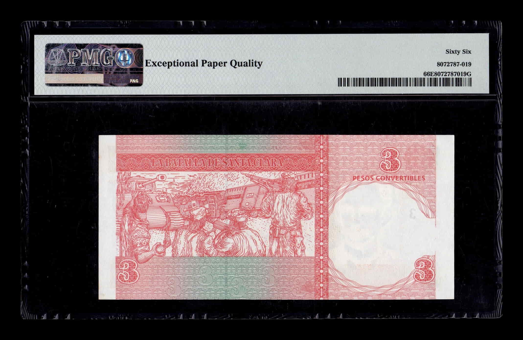 Alternative view of Cuba 3 Pesos Convertibles 2016 Pick FX47c PMG 66 EPQ Sc Unc
