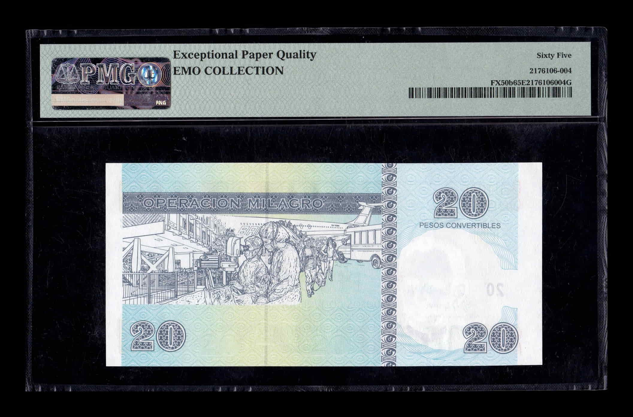 Alternative view of Cuba 20 Pesos Convertibles 2008 Pick FX50b PMG 65 EPQ Sc Unc