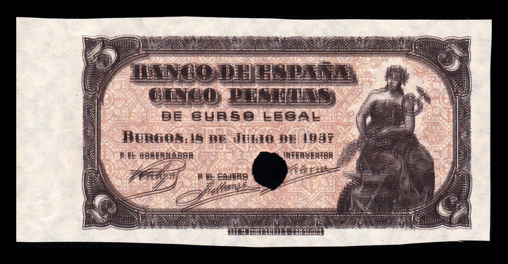 España Prueba 5 Pesetas Portabella 1937 Pick 106 Sc- aUnc