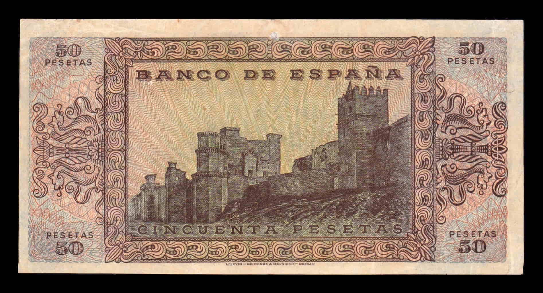 Alternative view of España Error numeración 50 Pesetas Burgos 1938 Pick 112 Serie B Mbc+/Ebc Vf+/Xf