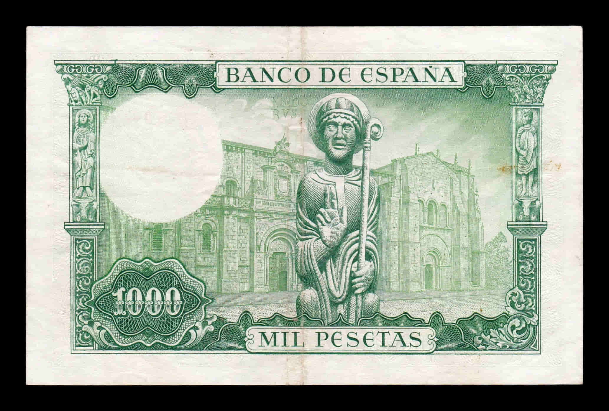 Alternative view of España Error impresión 1000 Pesetas San Isidoro 1965 Pick 151 Serie 1C Ebc Xf