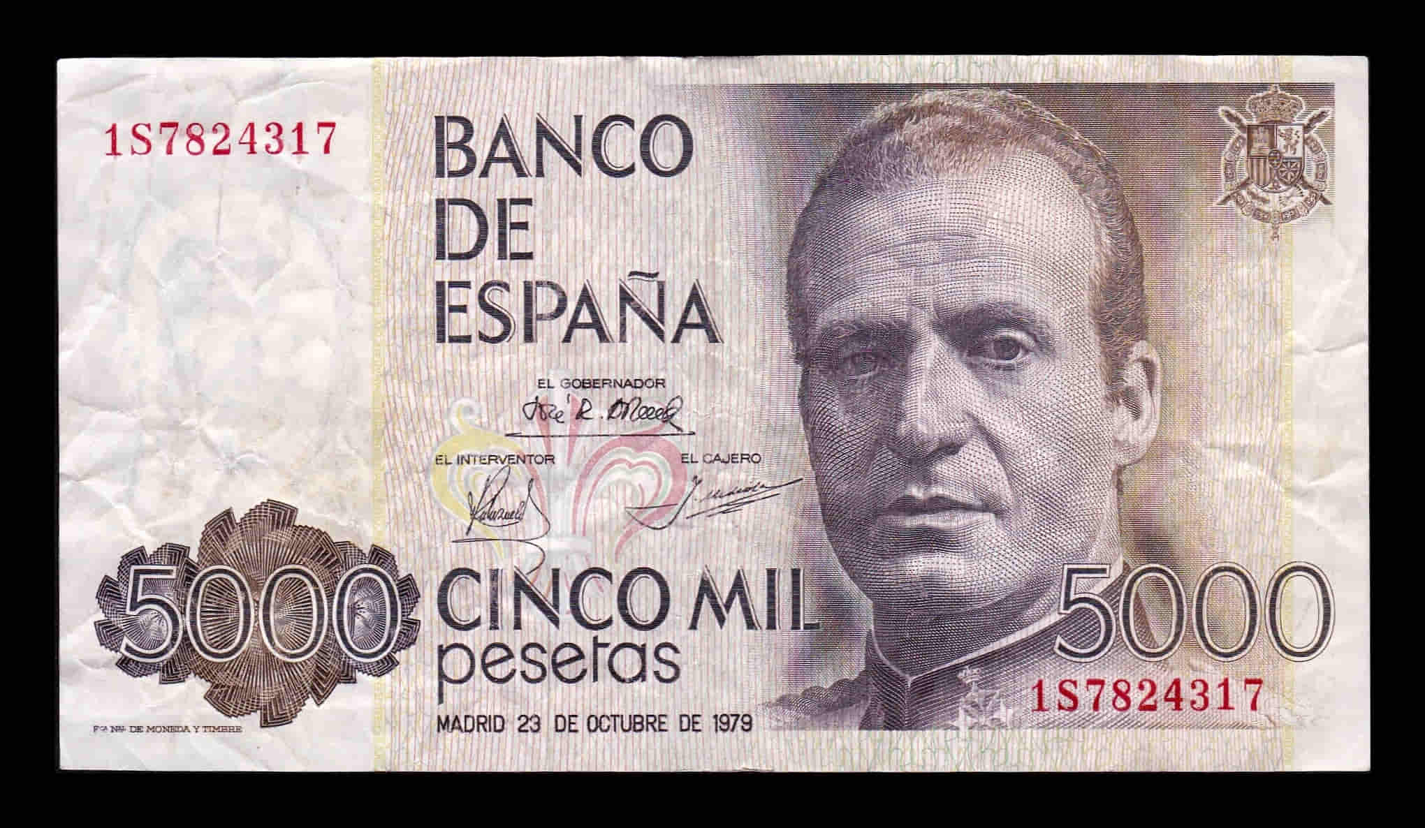 Alternative view of España Error 5000 Pesetas Juan Carlos I 1979 Pick 160 Serie 1S Mbc Vf