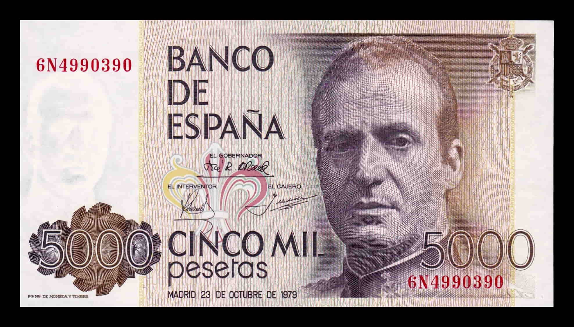 España Error Impresión 5000 Pesetas Juan Carlos I 1979 Pick 160 Serie 6N Sc Unc - Imagen 2