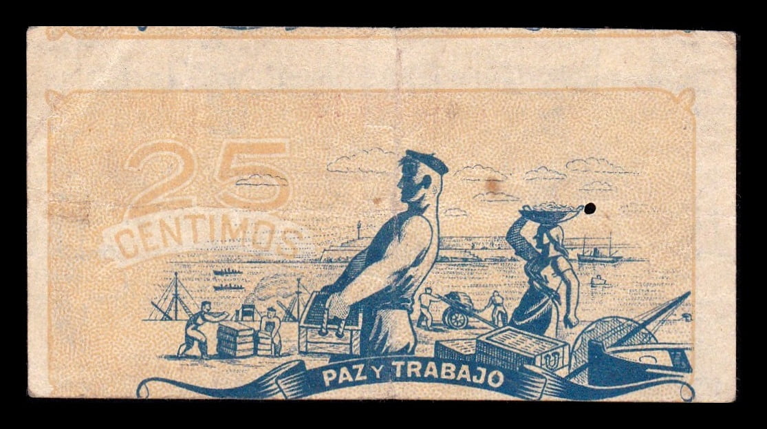 Alternative view of España Asturias y León Error desplazado 25 Céntimos 1936 Pick S601 Mbc Vf