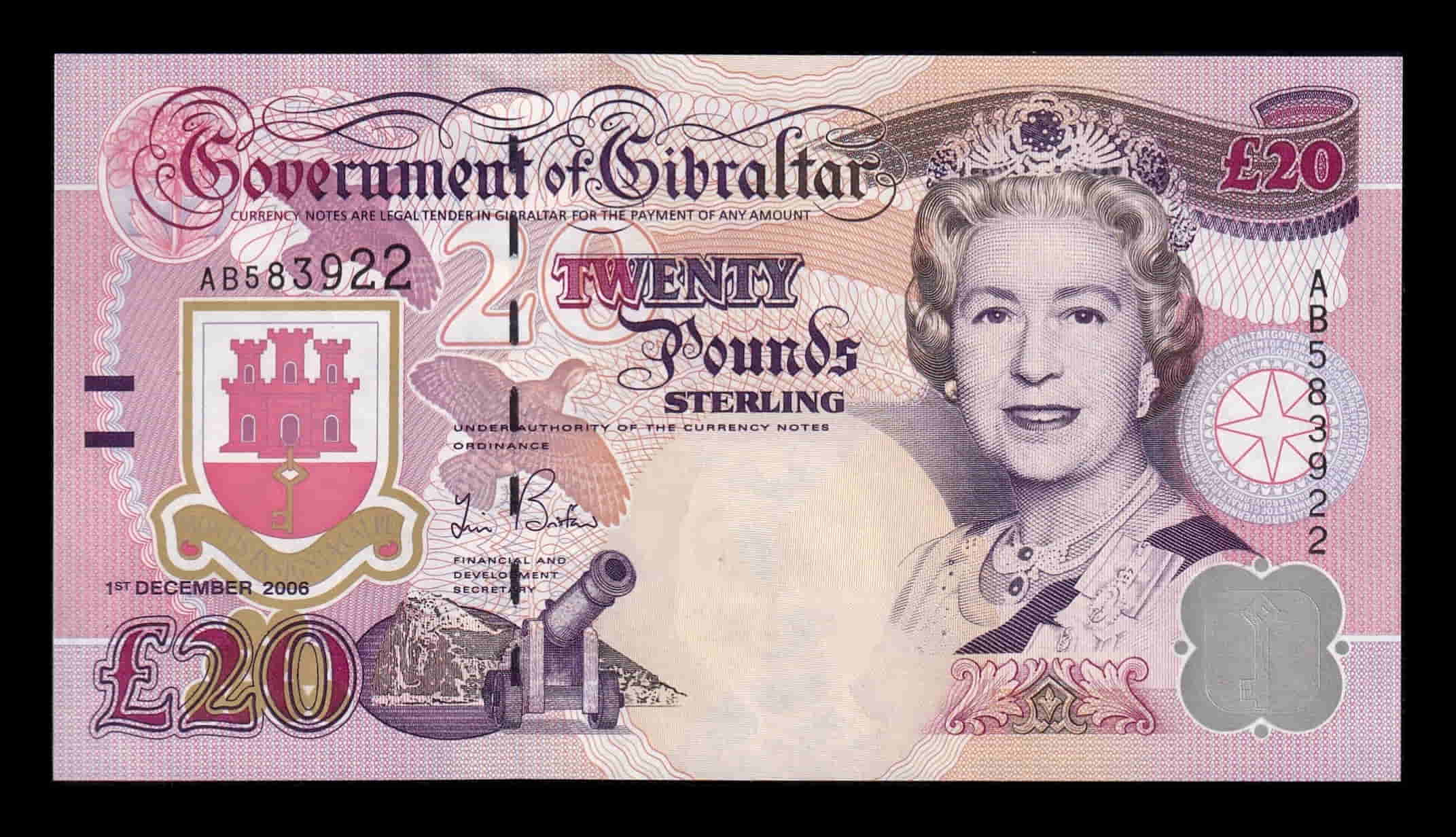Gibraltar 20 Libras Elizabeth II 2006 Pick 33 Sc Unc