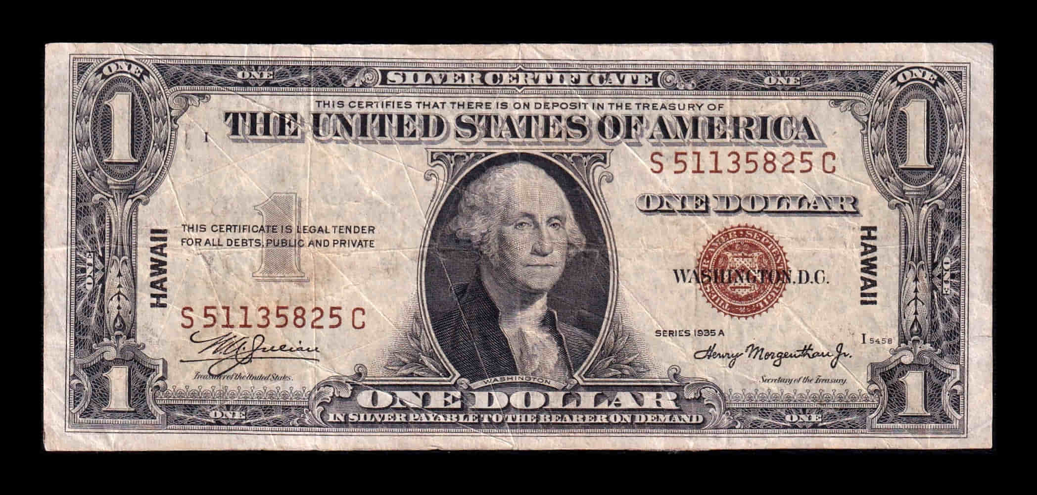 Estados Unidos Hawai 1 Dólar George Washington 1935A (1942) Pick 36 Bc/Mbc F/Vf