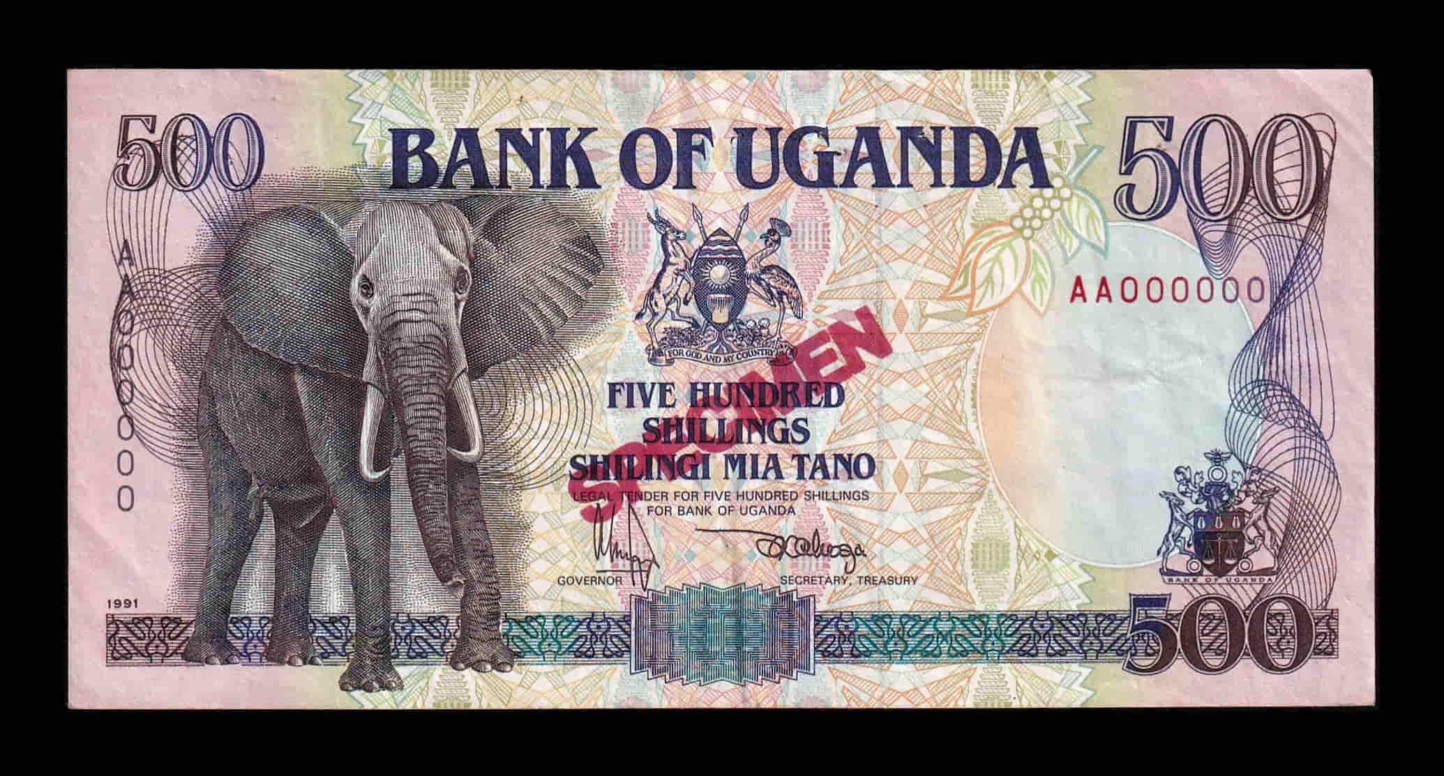 Uganda 500 Shillings Elefante 1991 Pick 33As Specimen Mbc/Ebc Vf/Xf
