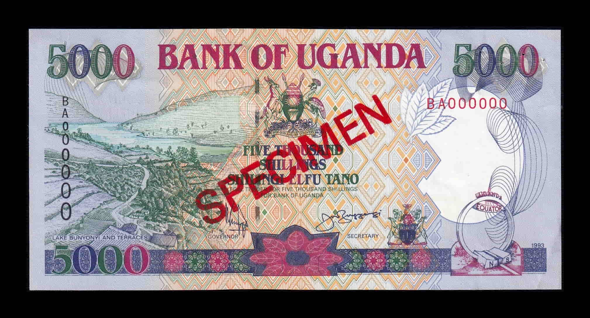 Uganda 5000 Shillings 1993 Pick 37As Specimen Sc- aUnc
