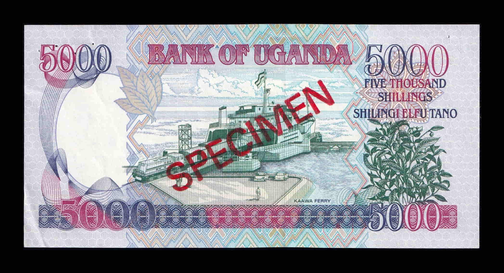 Alternative view of Uganda 5000 Shillings 1993 Pick 37As Specimen Sc- aUnc