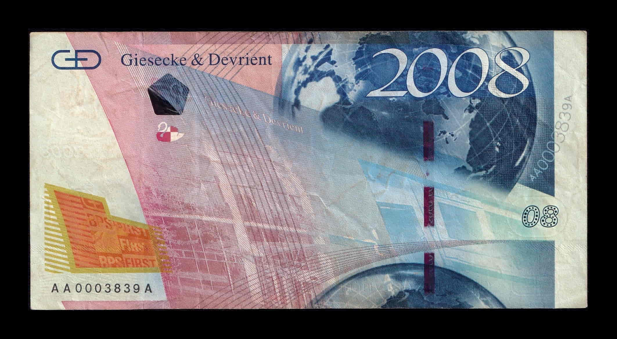Alternative view of Giesecke & Devrient Test Note Luis II de Bavière 2008 Mbc Vf