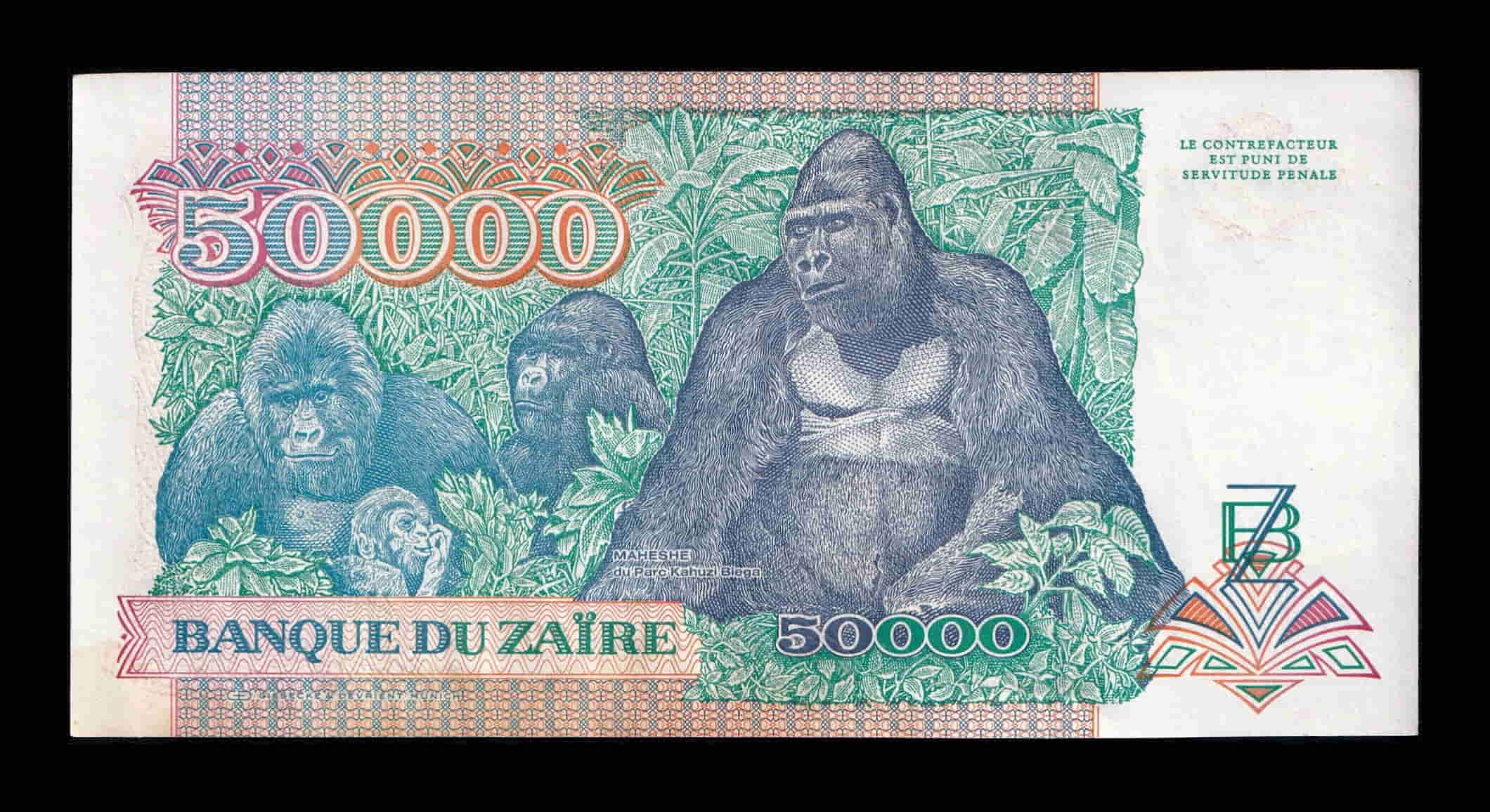 Alternative view of Zaire 50000 Zaires Joseph Désiré 1991 Pick 40 Ebc/Sc- Xf/aUnc