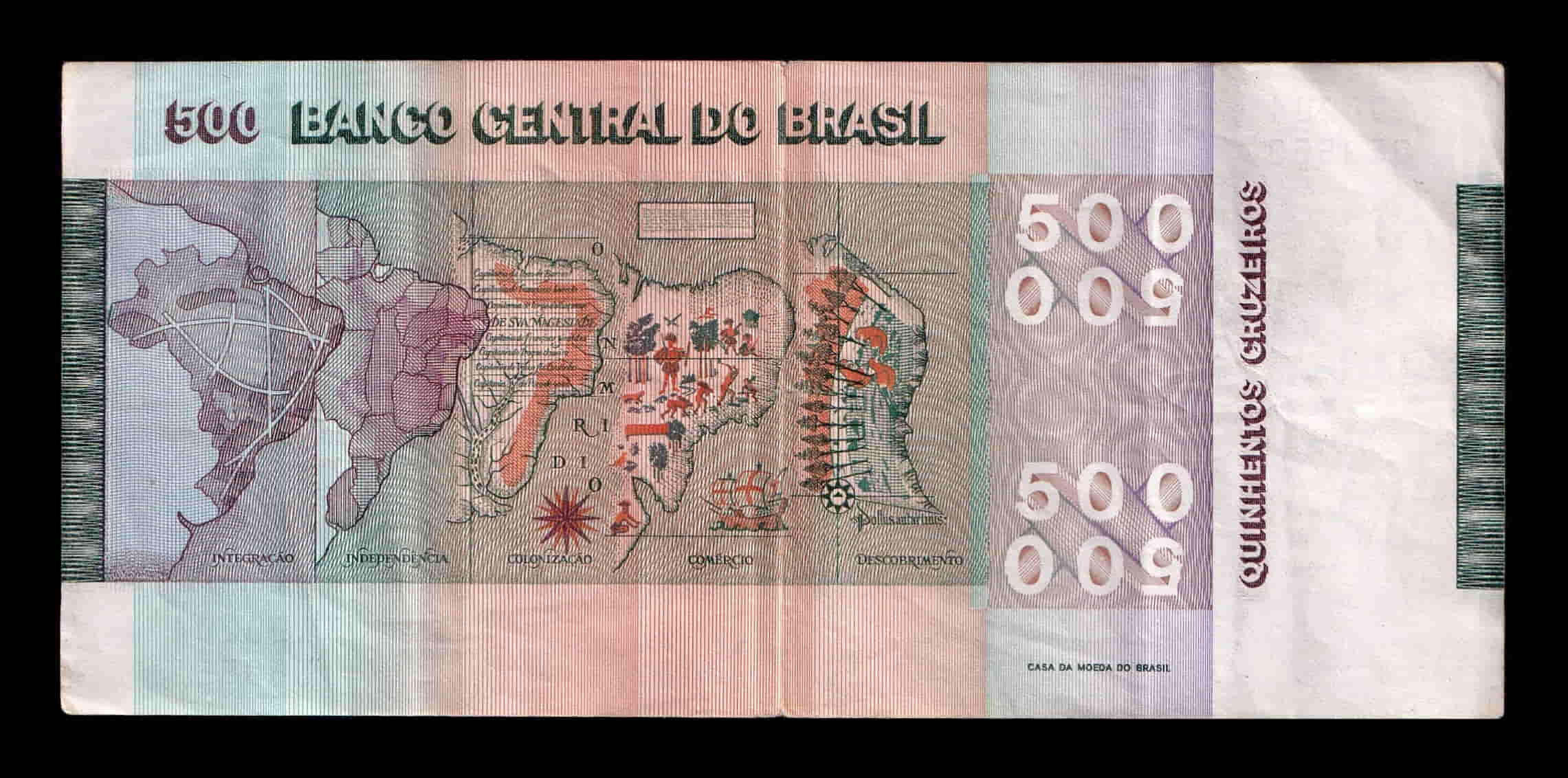 Alternative view of Brasil 500 Cruzeiros 1974 Pick 196b Mbc Vf