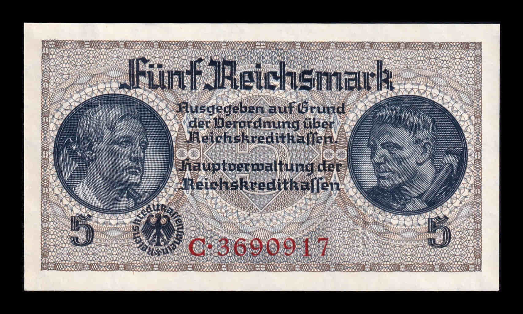 Alemania Nazi 5 Reichsmark 1940-1945 Pick R138 Sc Unc
