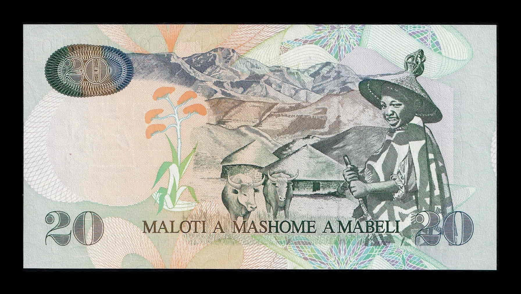 Alternative view of Lesoto 20 Maloti 1994 Pick 16a Sc Unc
