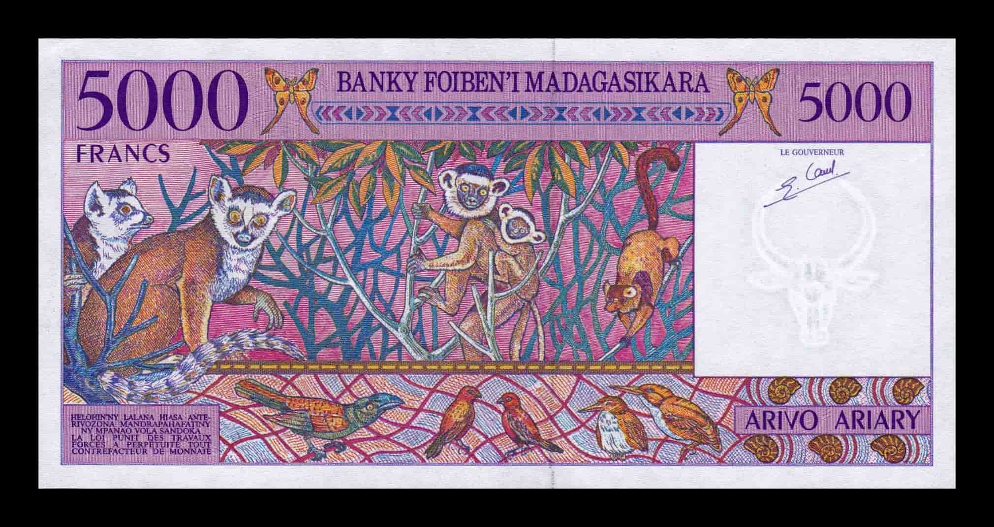 Alternative view of Madagascar 5000 Francs = 1000 Ariary 1995 Pick 78b Sc Unc