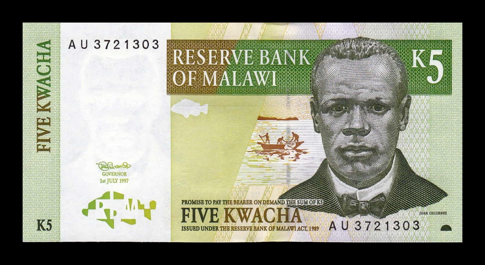 Malawi 5 Kwacha John Chilembwe 1997 Pick 36a Sc Unc