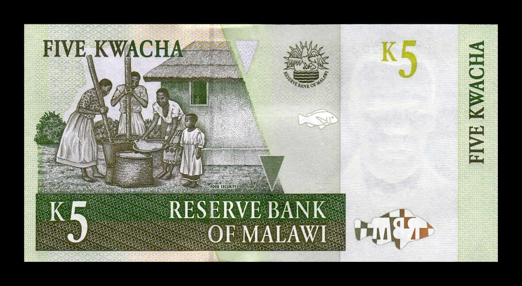 Alternative view of Malawi 5 Kwacha John Chilembwe 1997 Pick 36a Sc Unc