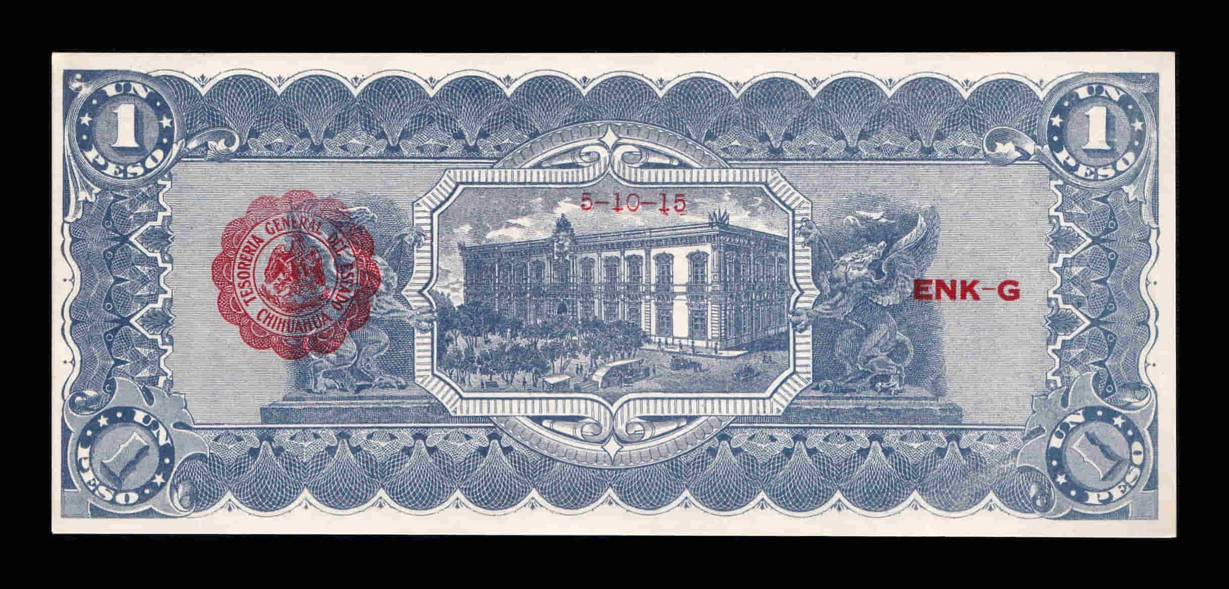Alternative view of México 1 Peso 1915 Pick S529c Serie A Sc Unc