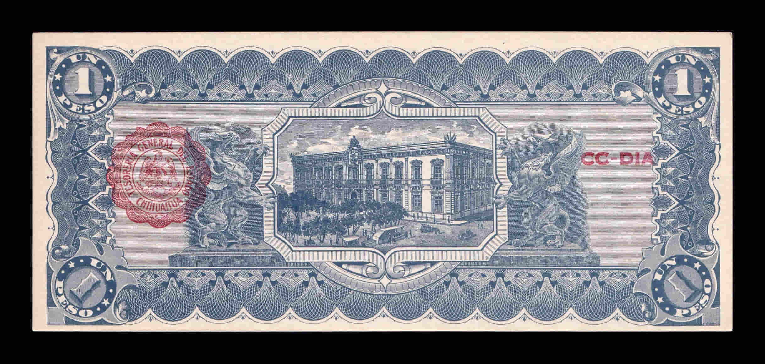 Alternative view of México 1 Peso 1915 Pick S530b Serie L Sc Unc