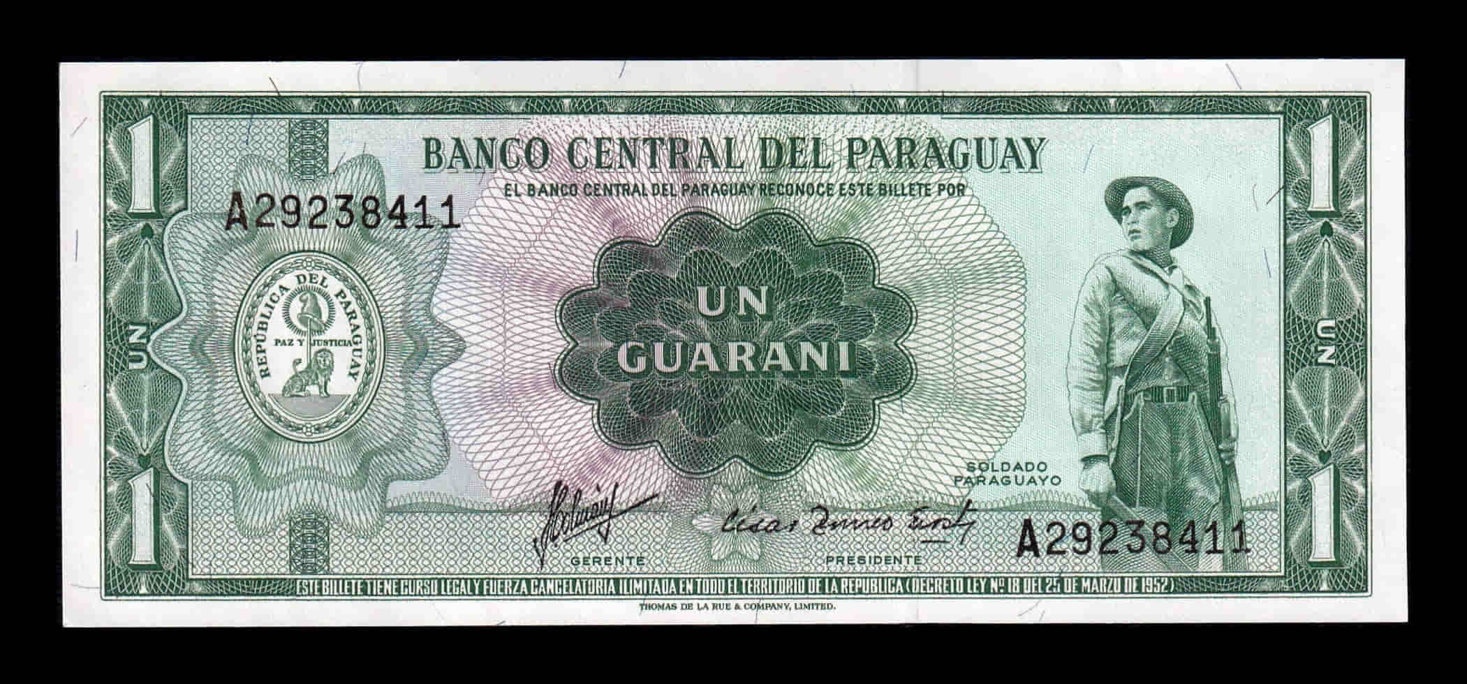 Paraguay 1 Guaraní L. 1952 (1963) Pick 193b Sc Unc